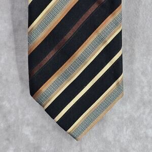 Sean John Black Stripe Brown Executive Corporate Gold 100% Silk Men's Neck‎ Tie